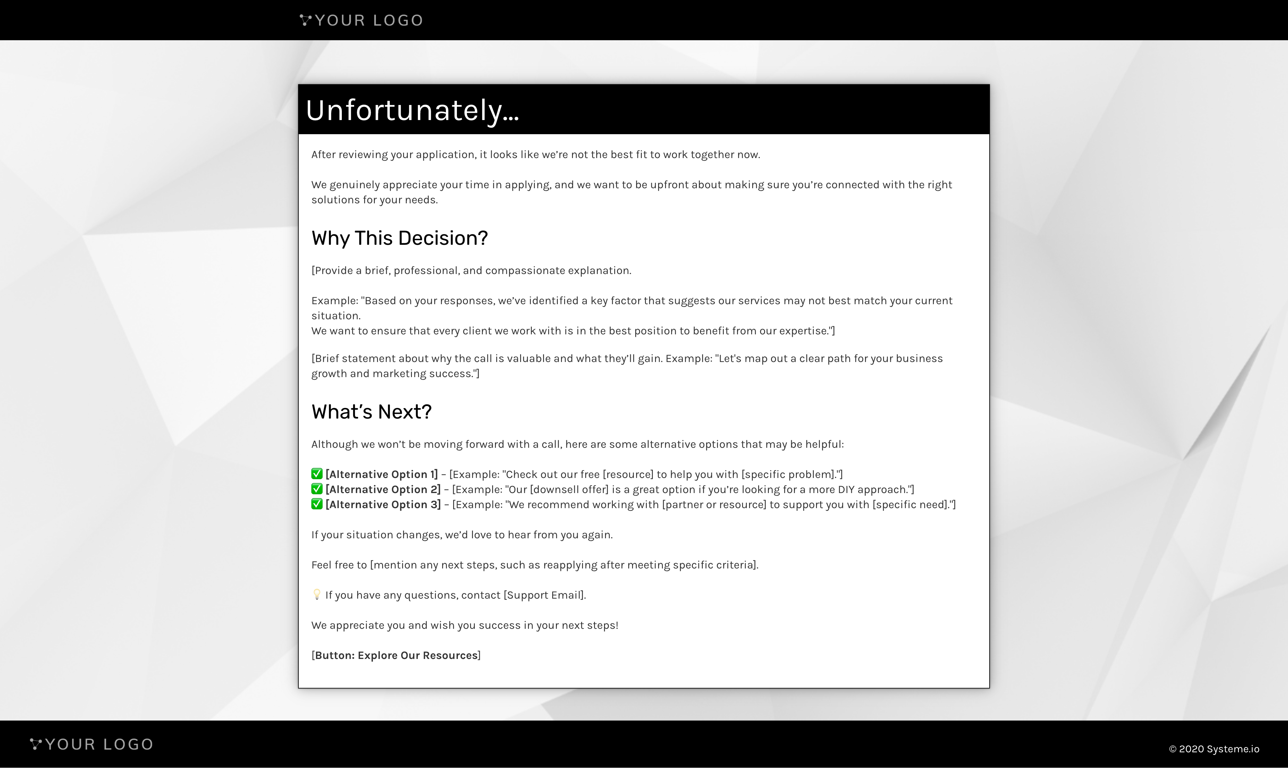 5. Appointment Booking Funnel - Not Good Fit Page