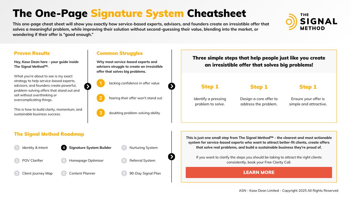The One-Page Signature System Cheatsheet